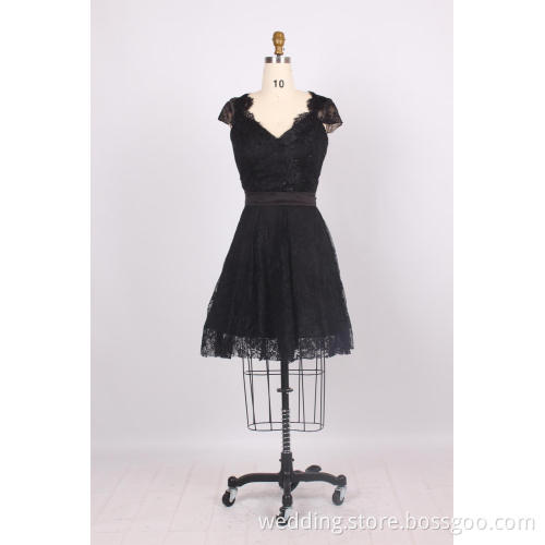 Lace Short Black Chiffon Beading Party Dress Prom Dresses